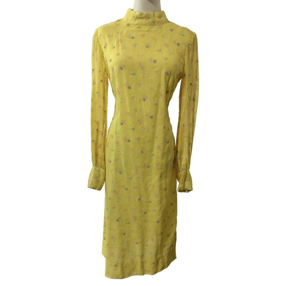 Cottage core Prairie Vintage‎ 1960s Yellow Straight Embroidered Handmade Dress